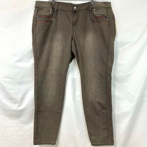 AKADEMIKS NWT Brown Embroidered Straight‎ Slim Jeans Womens Plus 24 2000s Y2K